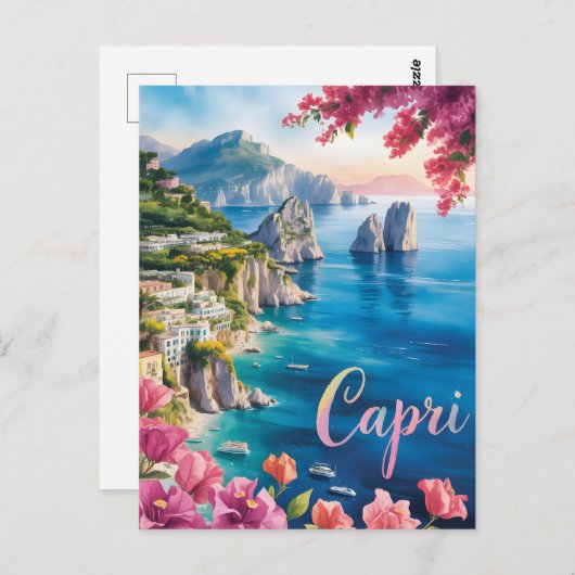 Capri Wasserfarbe Postkarte (Vorne/Hinten)