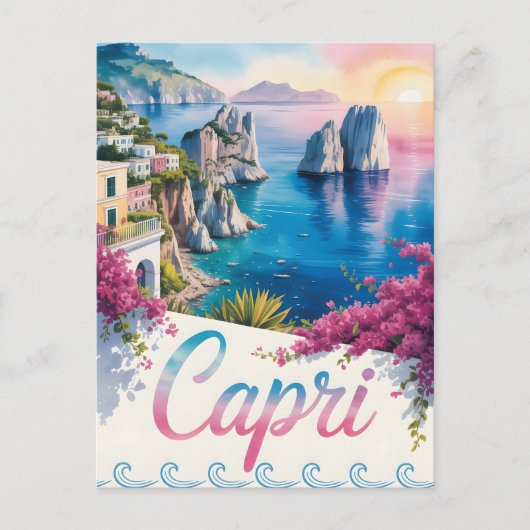 Capri Wasserfarbe Postkarte (Vorderseite)