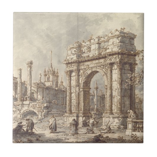 Capriccio mit einem römischen Triumphbogen Fliese (Vorderseite)