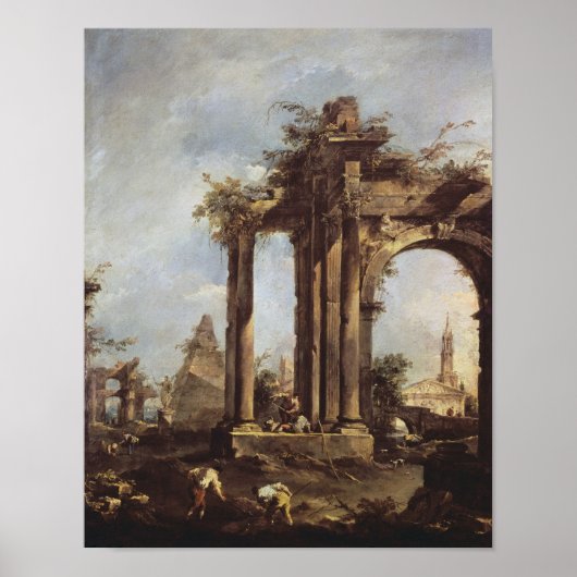 Capriccio mit römischen Ruinen, einer Pyramide und Poster (Vorne)