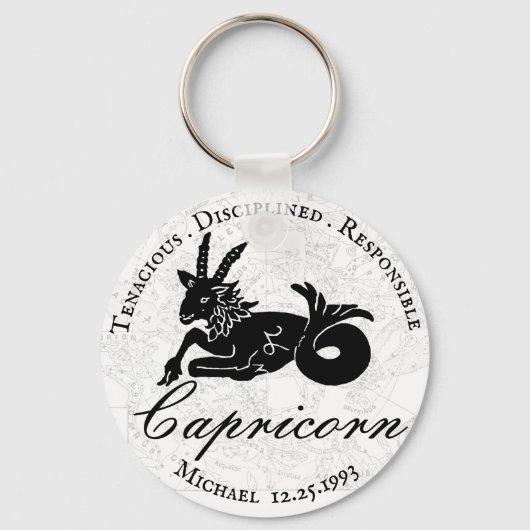 Capricorn Astrologie Zodiac Schwarz-weiß Custom Schlüsselanhänger (Vorderseite)