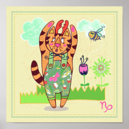 Capricorn Cat Zodiac Kinderzimmer Print Poster