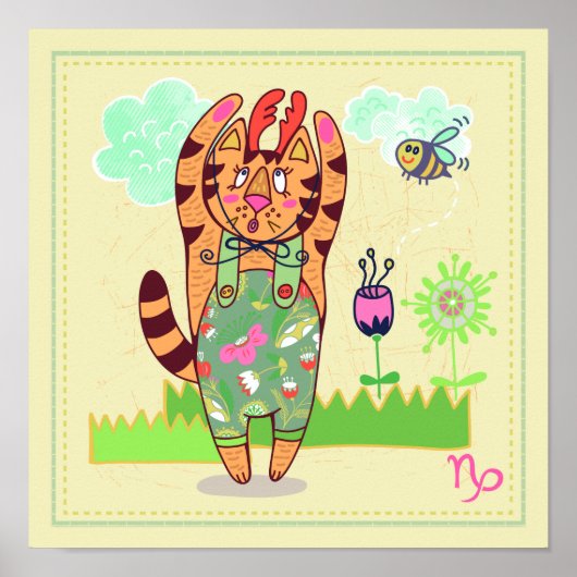 Capricorn Cat Zodiac Kinderzimmer Print Poster (Vorne)