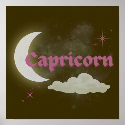 Capricorn Celestial Moon Cloud Stars Astrologie Ku Poster (Vorne)