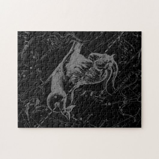 Capricorn Constellation Hevelius 1690 auf Schwarz Puzzle (Horizontal)