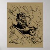 Capricorn Constellation Hevelius 1690 auf Taupe Poster (Vorne)