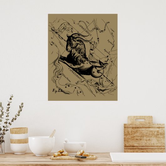 Capricorn Constellation Hevelius 1690 auf Taupe Poster (Küche)