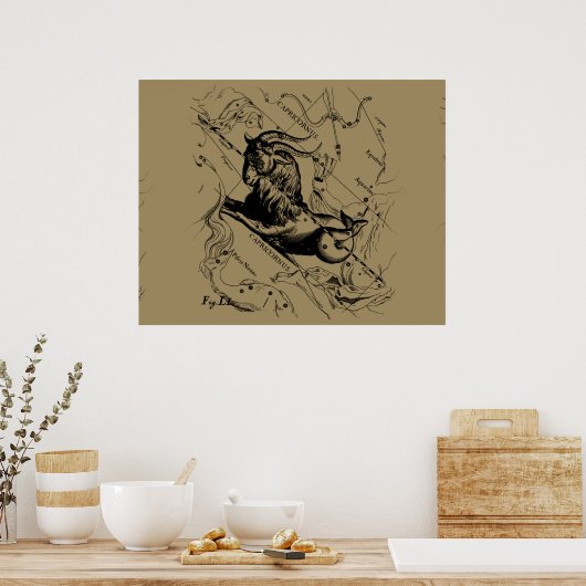 Capricorn Constellation Hevelius 1690 auf Taupe Poster (Küche)