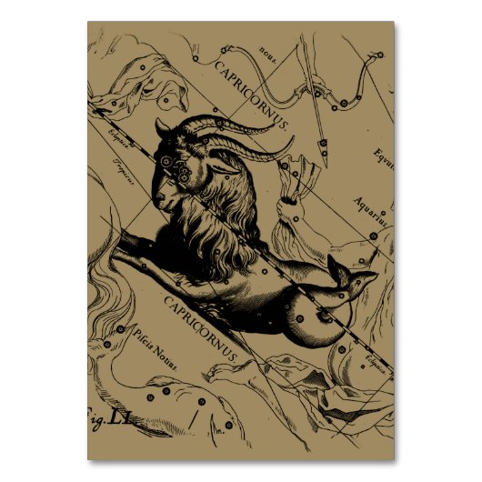 Capricorn Constellation Hevelius 1690 auf Taupe Tischnummer (Vorderseite)