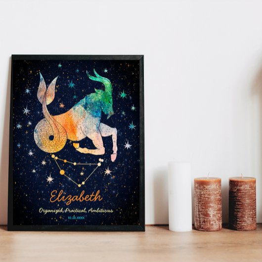 Capricorn Constellation Zodiac Aquarellgalaxie Poster