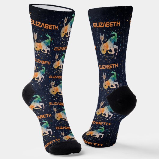 Capricorn Constellation Zodiac Aquarellgalaxie Socken (Gewinkelt)
