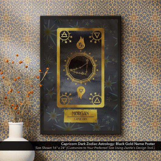 Capricorn Dark Zodiac Astrologie: Schwarzer Goldna Poster