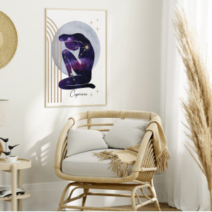 Capricorn Feminine Blue Lila Zodiac Design Poster