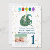 Capricorn First Birthday Gold, & Foto Einladung (Vorderseite)