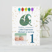 Capricorn First Birthday Gold, & Foto Einladung (Stehend Vorderseite)