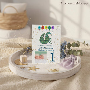 Capricorn First Birthday Gold, & Foto Einladung