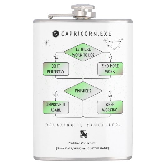Capricorn Flowchart Funny Zodiac Spaß (farbig) Flachmann (Vorderseite)