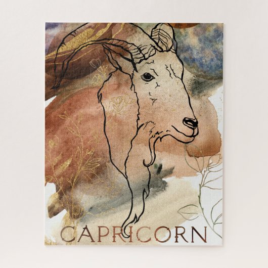 Capricorn goat zodiac black gold flowers planets puzzle (Vertikal)