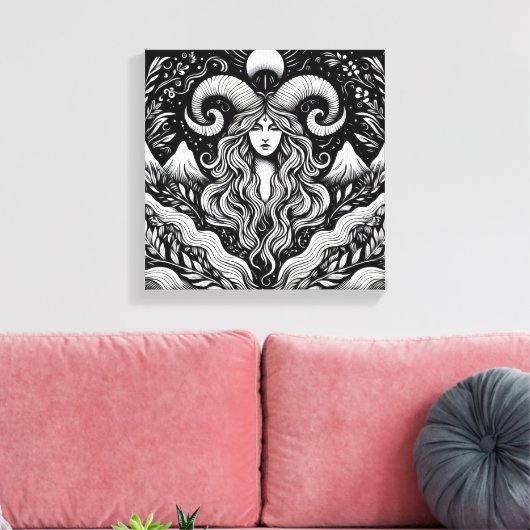 Capricorn Goddess Etching Canvas Wall Art Leinwanddruck (Insitu (Wohnzimmer))