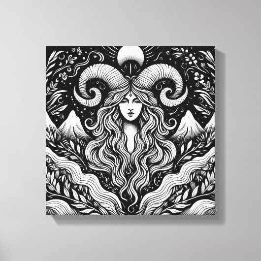 Capricorn Goddess Etching Canvas Wall Art Leinwanddruck (Vorderseite)