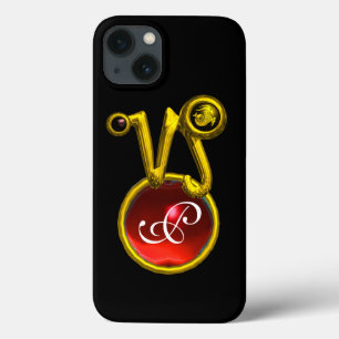 CAPRICORN GOLD ZODIAC SIGN RED RUBY MONOGRAM Case-Mate iPhone HÜLLE