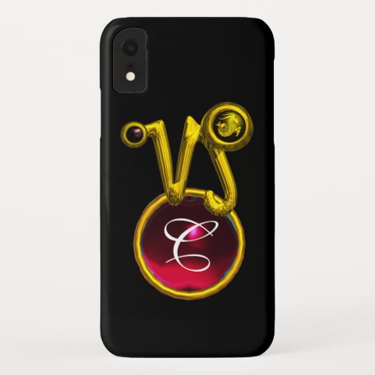 CAPRICORN GOLD ZODIAC SIGN RED RUBY MONOGRAM Case-Mate iPhone HÜLLE (Rückseite)