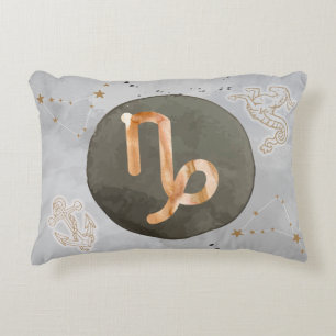 Capricorn Gray Watercolor Astrologie Zodiac Zeiche Dekokissen