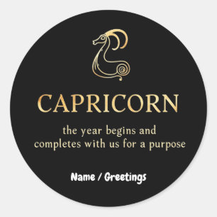 Capricorn Jahr beginnt und endet mit uns anpassbar Runder Aufkleber