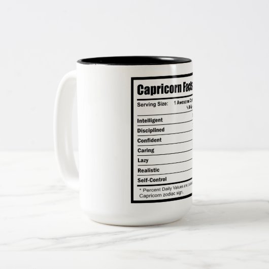Capricorn Nutrition Fakten Zweifarbige Tasse (Vorderseite Links)