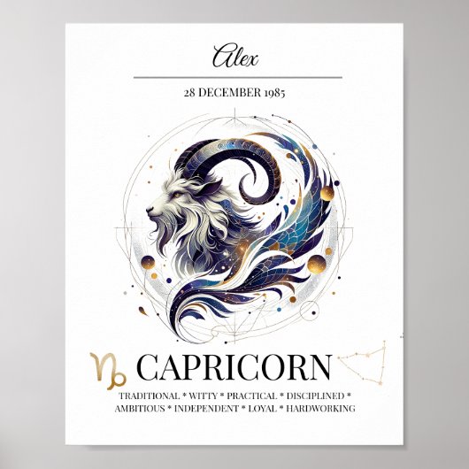 Capricorn Personalisiert Elegante Wasserfarben Poster (Vorne)