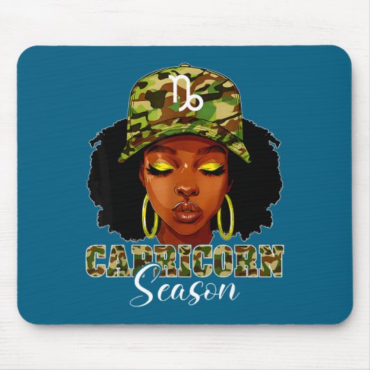 Capricorn Season Black Woman With Camo Hat Birthda Mousepad (Vorne)