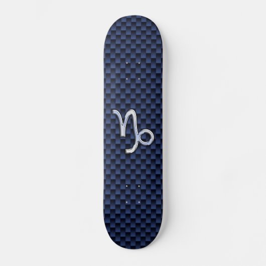 Capricorn Sign Navy Blue Carbon Fiber Style Skateboard (Vorderseite)