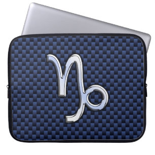 Capricorn Sign Navy Blue Carbon Fibre Style Laptopschutzhülle