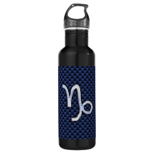 Capricorn Sign Navy Blue Carbon Fibre Style Trinkflasche
