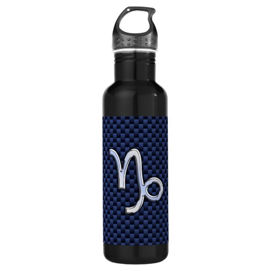 Capricorn Sign Navy Blue Carbon Fibre Style Trinkflasche (Vorderseite)
