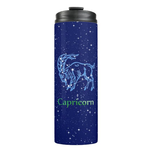 Capricorn-Sternbild und Sternzeichen mit Sternen Thermosbecher (Vorderseite)