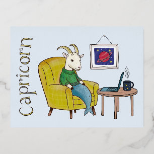 Capricorn-Sternzeichen Sea Goat zodiac-Stern Folien Feiertagspostkarte