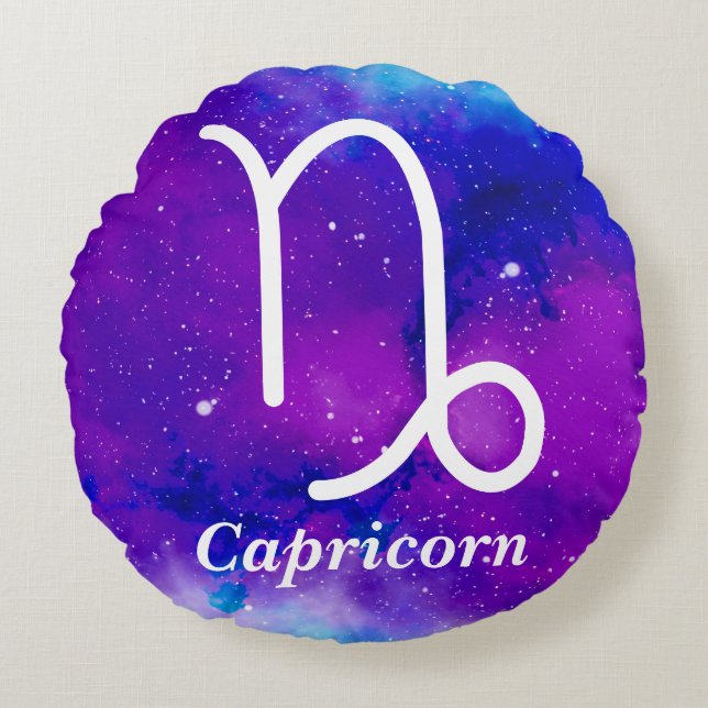Capricorn-Symbol Lila Blauer Nebel Rundes Kissen (Vorderseite)