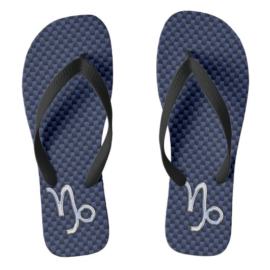 Capricorn Symbol Navy Carbon Fibre Style Badesandalen (Fußbett)