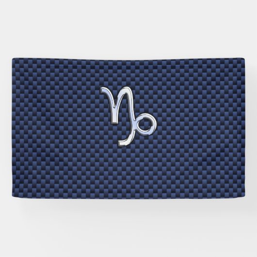 Capricorn Symbol Navy Carbon Fibre Style Banner (Horizontal)