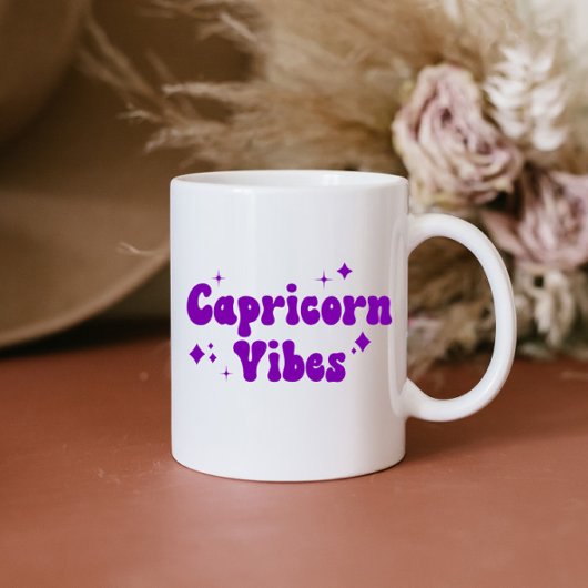 Capricorn Vibes Zodiac Astrologie Lila Stars Coff Kaffeetasse