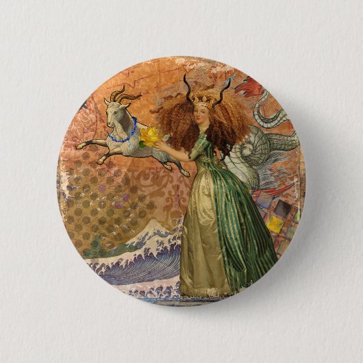 Capricorn Woman Goat Whimsical Fun Button (Vorderseite)