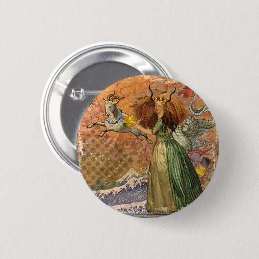 Capricorn Woman Goat Whimsical Fun Button (Vorne & Hinten)