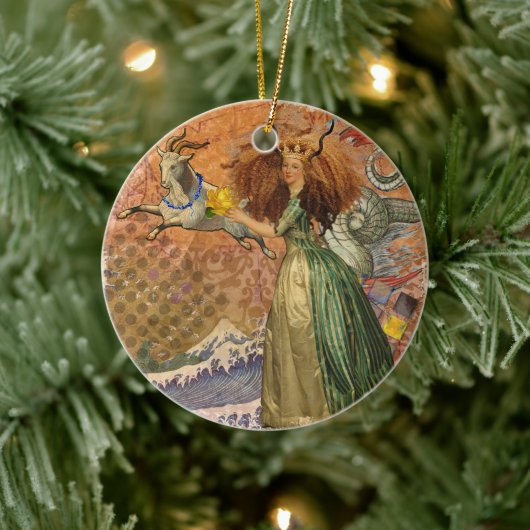 Capricorn Woman Goat Whimsical Fun Keramik Ornament (Baum)