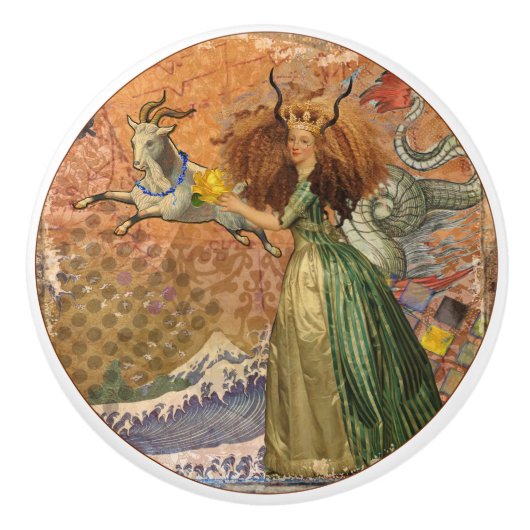 Capricorn Woman Goat Whimsical Fun Keramikknauf (Vorderseite)