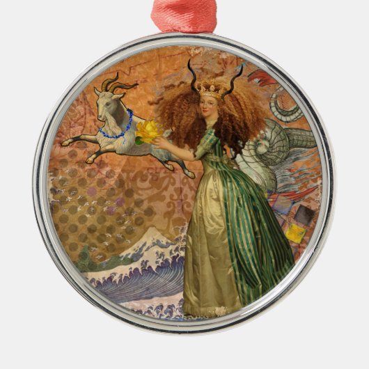Capricorn Woman Goat Whimsical Fun Ornament Aus Metall (Vorne)
