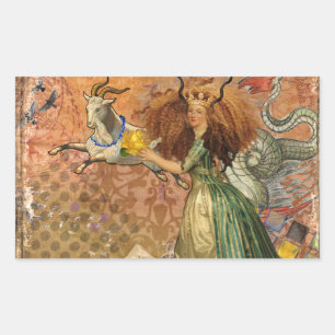 Capricorn Woman Goat Whimsical Fun Rechteckiger Aufkleber