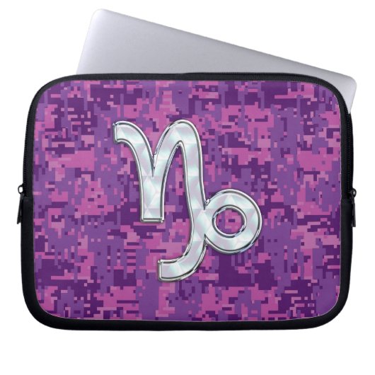 Capricorn-Zeichen auf Fuchsia Digital Camouflage Laptopschutzhülle (Vorderseite)