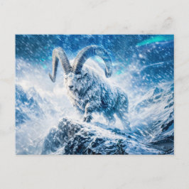 Capricorn Zodiac as Majestic Ram Under Aurora Sky Postkarte