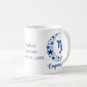 Capricorn Zodiac Astrologie Geburtstag Blau Weiß Kaffeetasse (VorderseiteRechts)